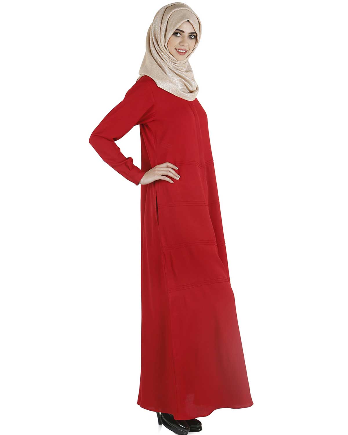 Pintuck Abaya Maroon