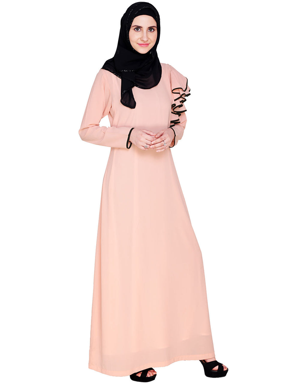 Romantic Founce Abaya Peach