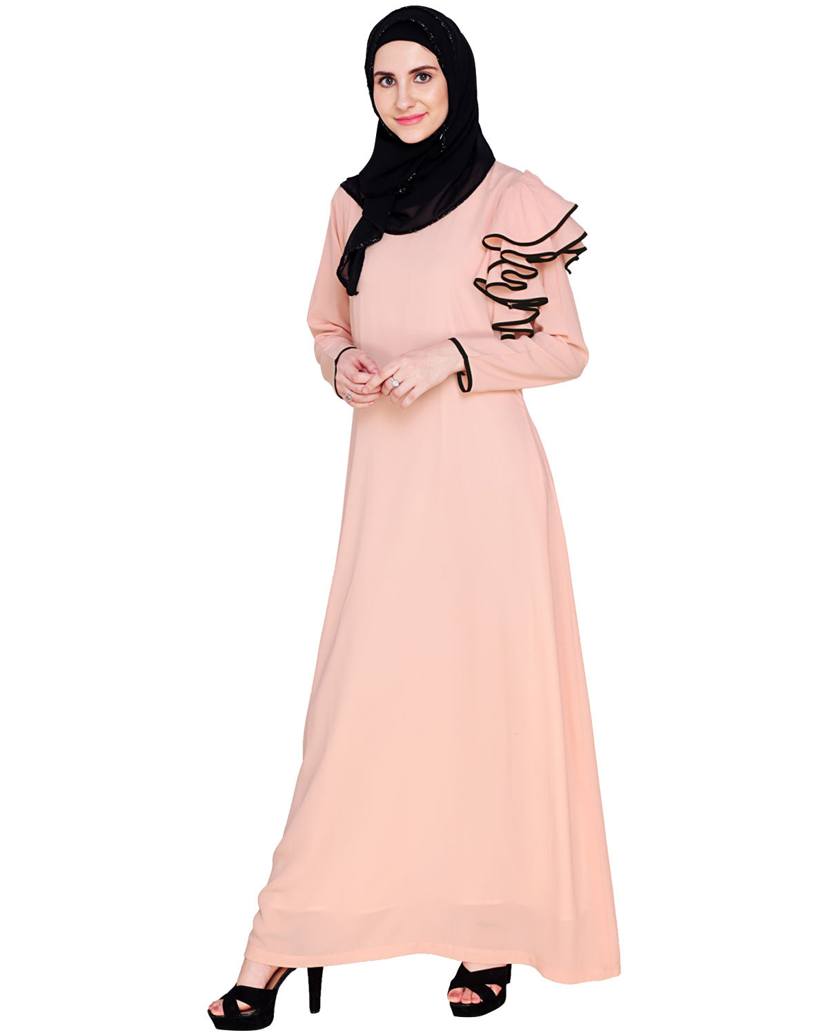 Romantic Founce Abaya Peach