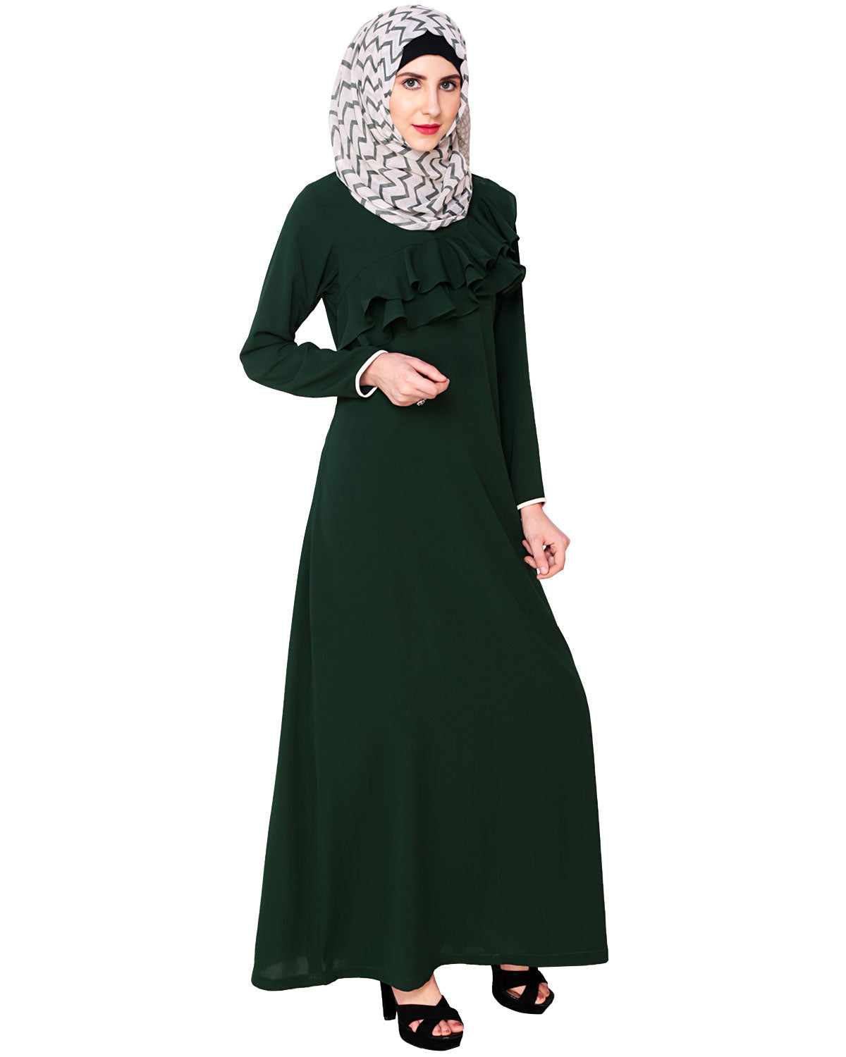 Green Frilled Abaya Green