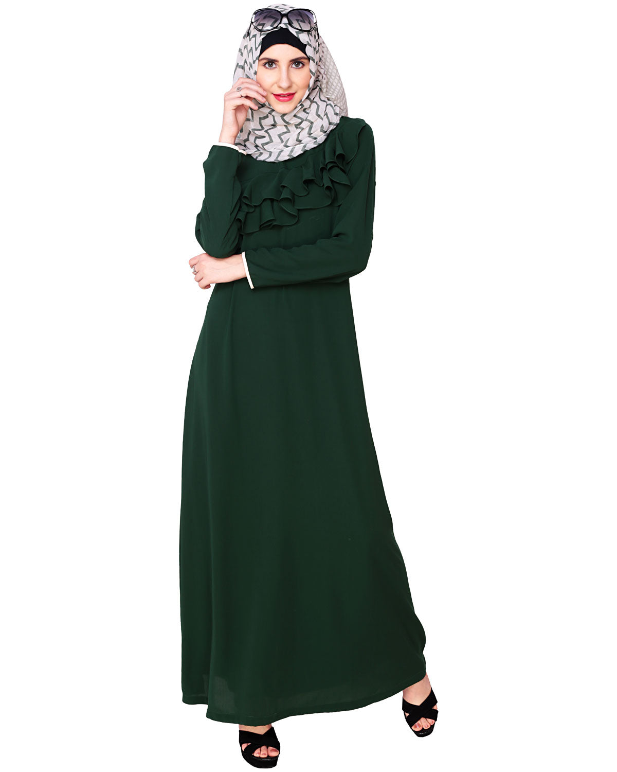 Green Frilled Abaya Green