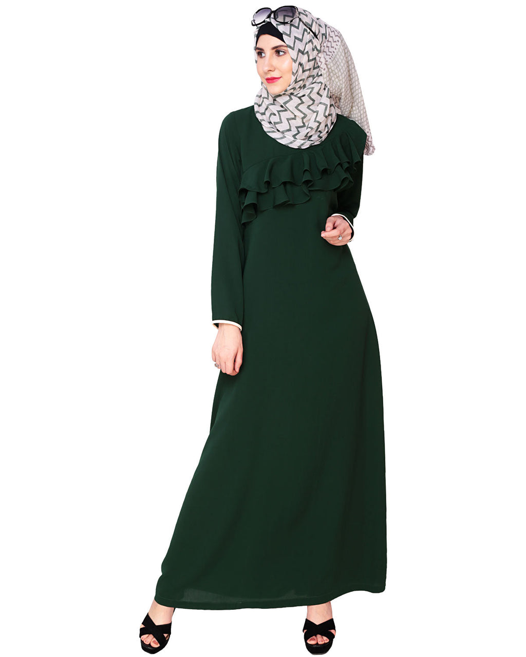 Green Frilled Abaya Green