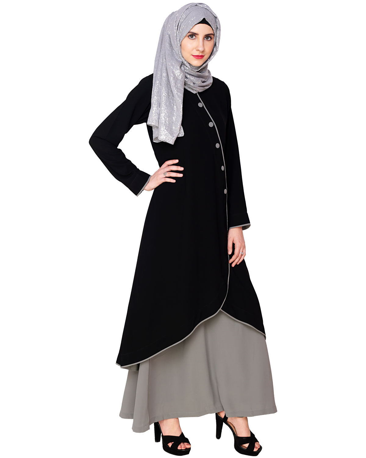 Two-in-one Abaya Black & Grey