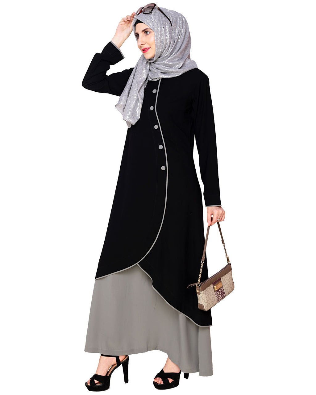 Two-in-one Abaya Black & Grey