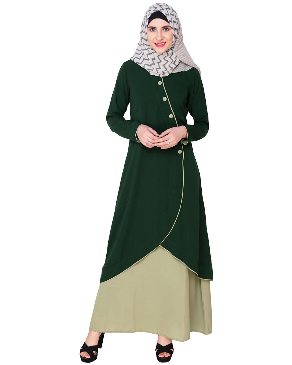 Two-in-one Abaya Olive & Sage Green