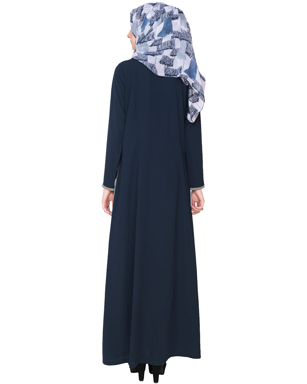 Black Abaya With Panel BLUE GREY