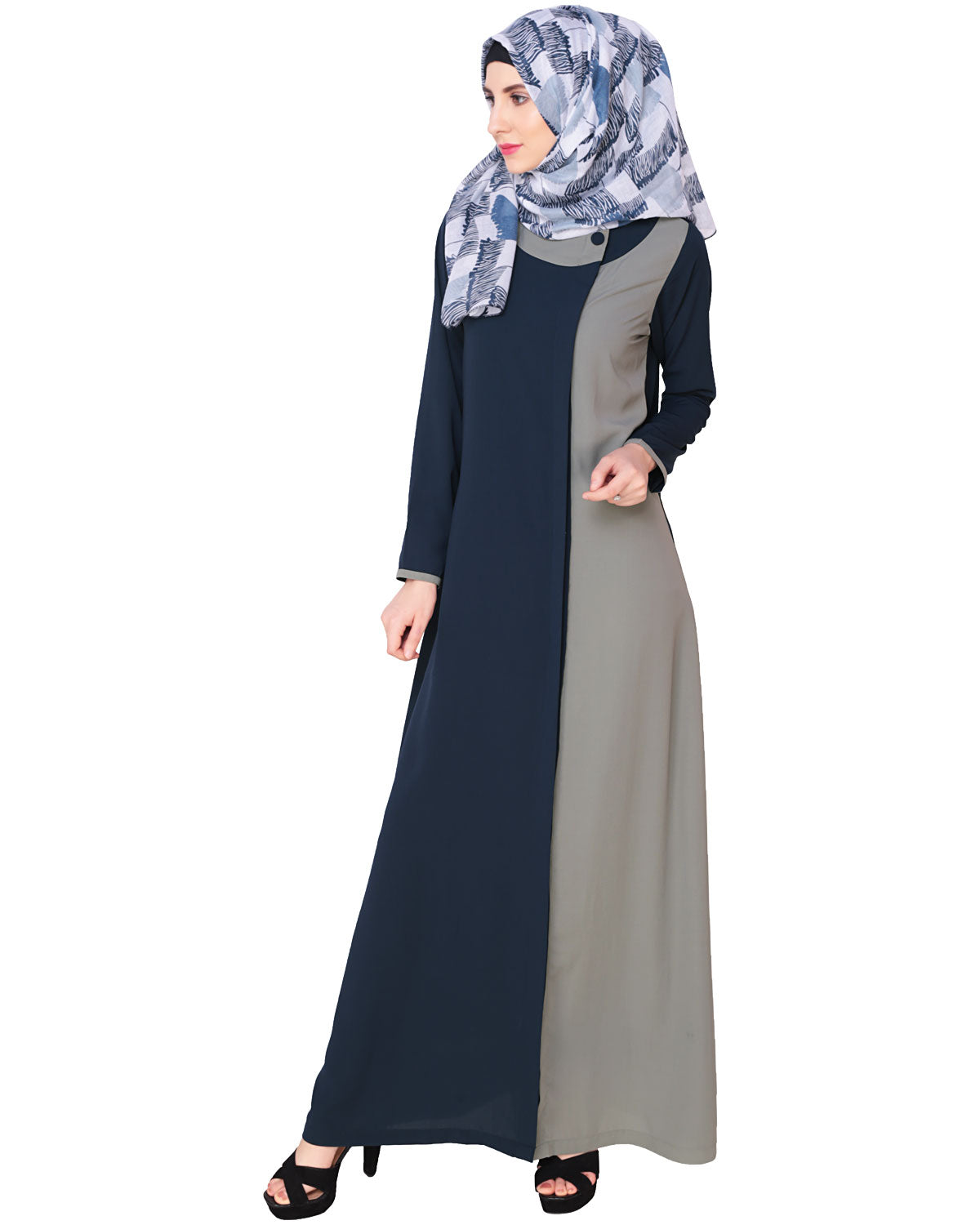 Black Abaya With Panel BLUE GREY