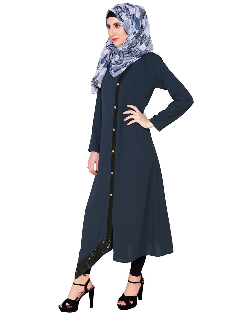 Blue Button-down Abaya Blue
