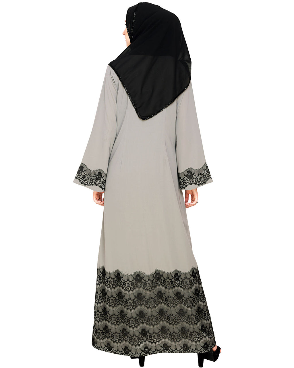 Laced Abaya Grey & Black