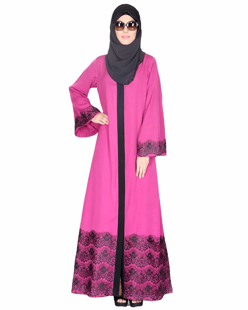 Laced Abaya Magenta & Black