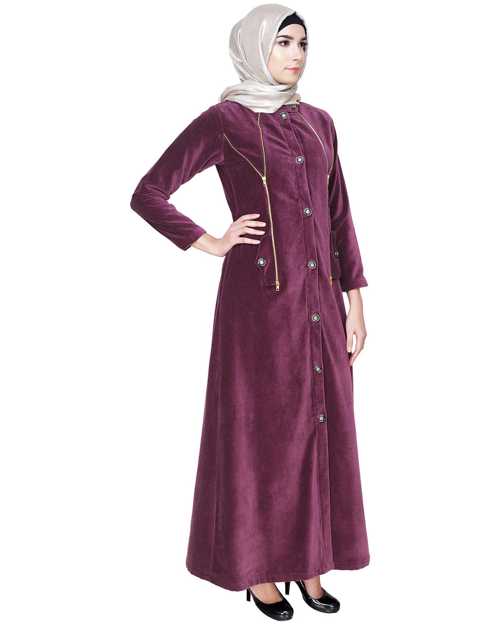 Button Down Coat Abaya Purple