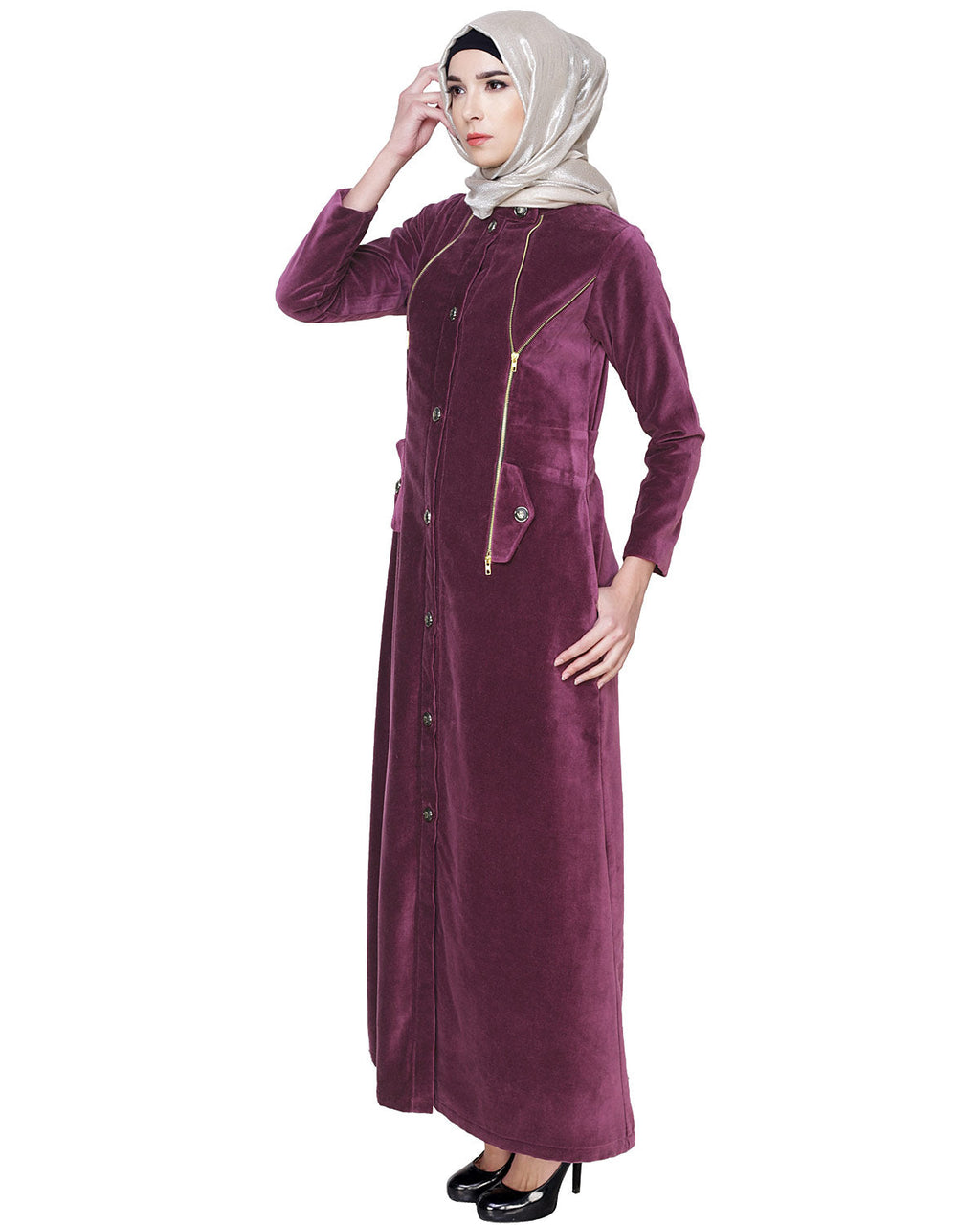 Button Down Coat Abaya Purple