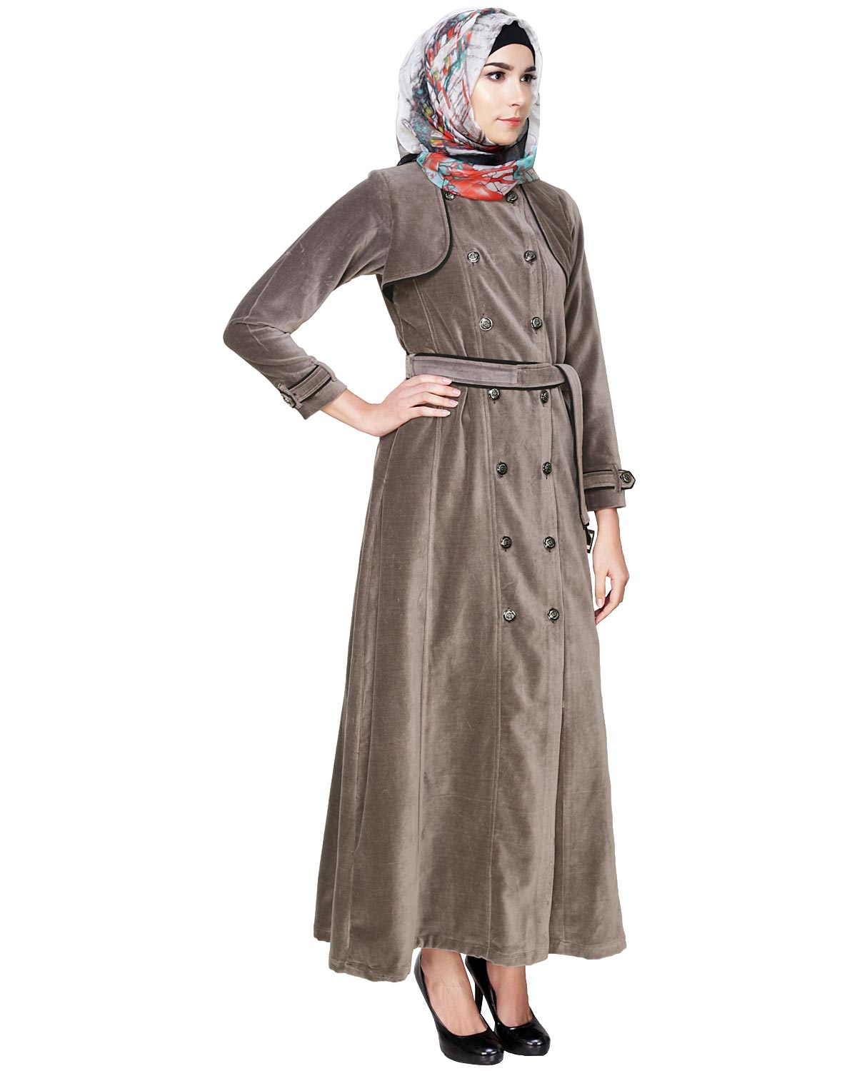 Grey Botton Down Coat Abaya