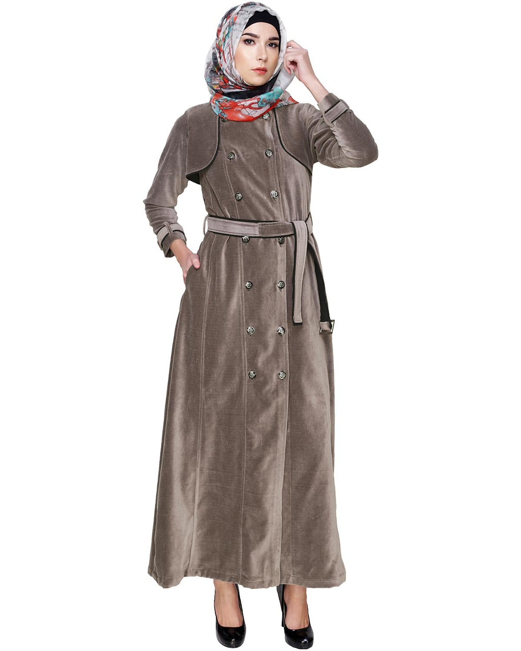 Grey Botton Down Coat Abaya