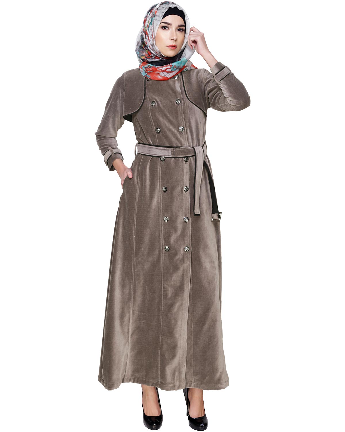 Grey Botton Down Coat Abaya