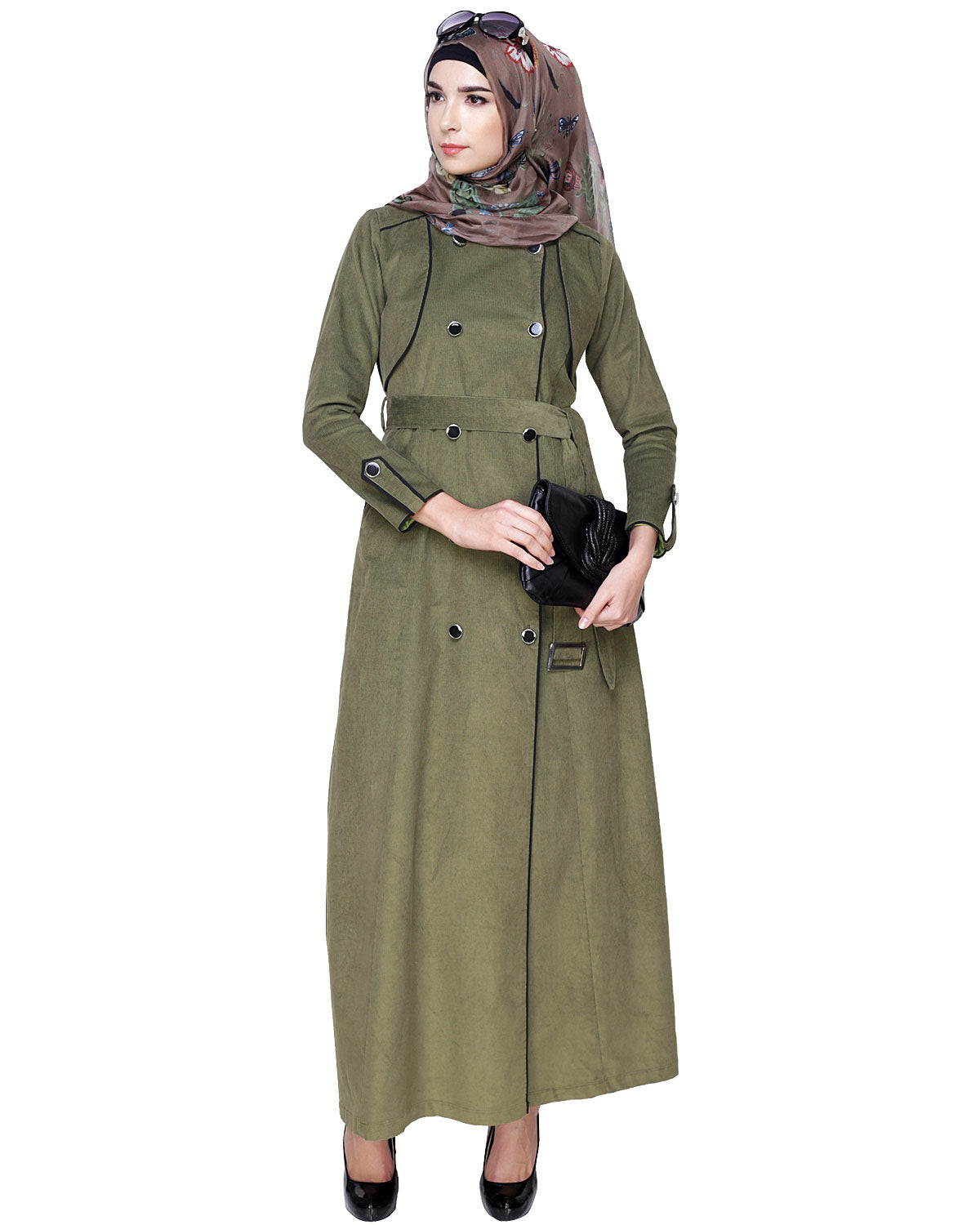 Irani Coat Style Abaya OLIVE GREEN