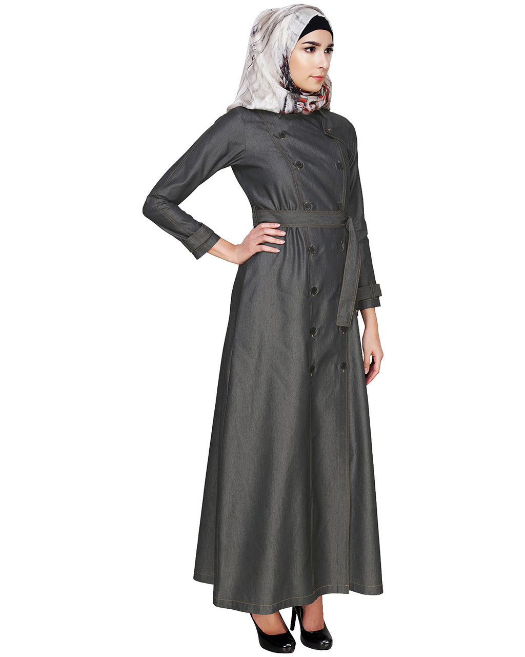 Black Denim Designer Abaya Black