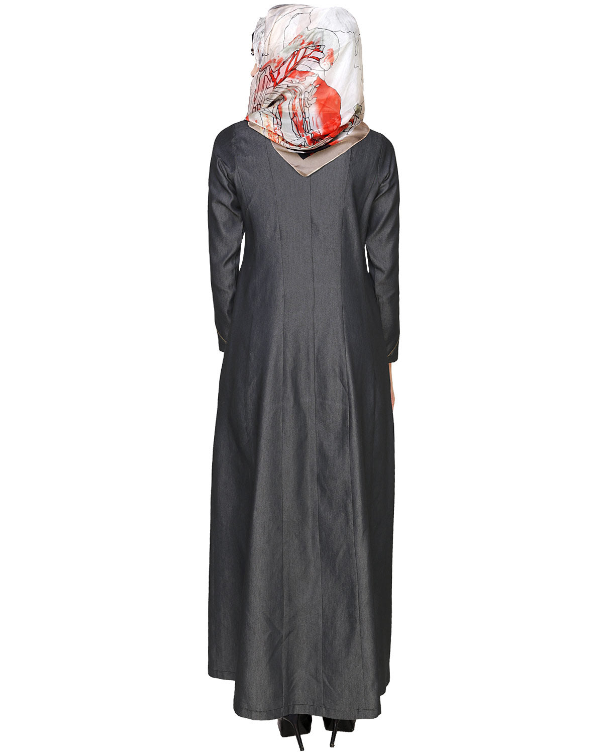 Denim Flared Abaya Dark Grey