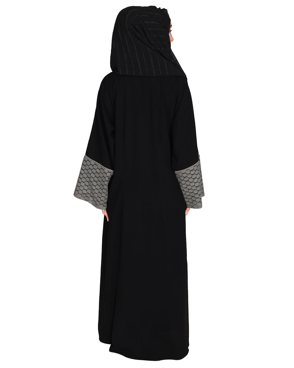 Elegant Crochet Lace Dubai Style Abaya Black