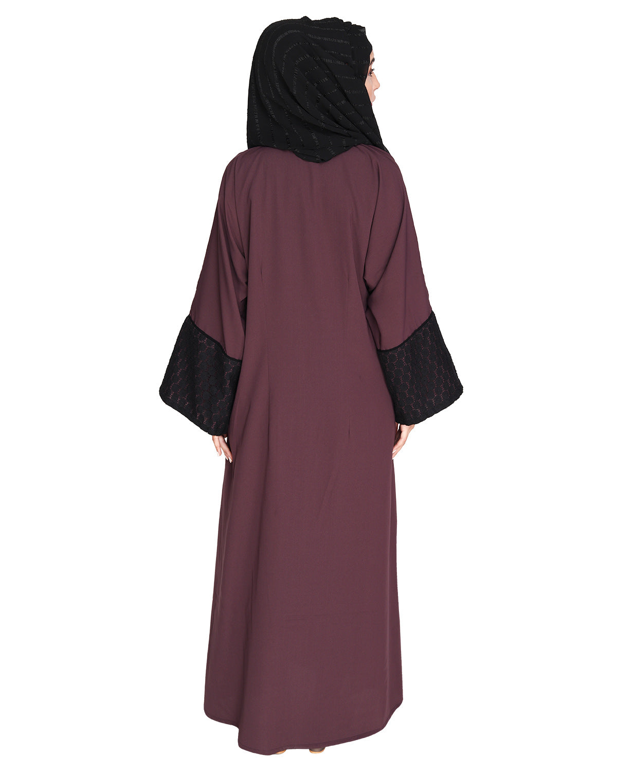Elegant Crochet Lace Dubai Style Abaya Purple