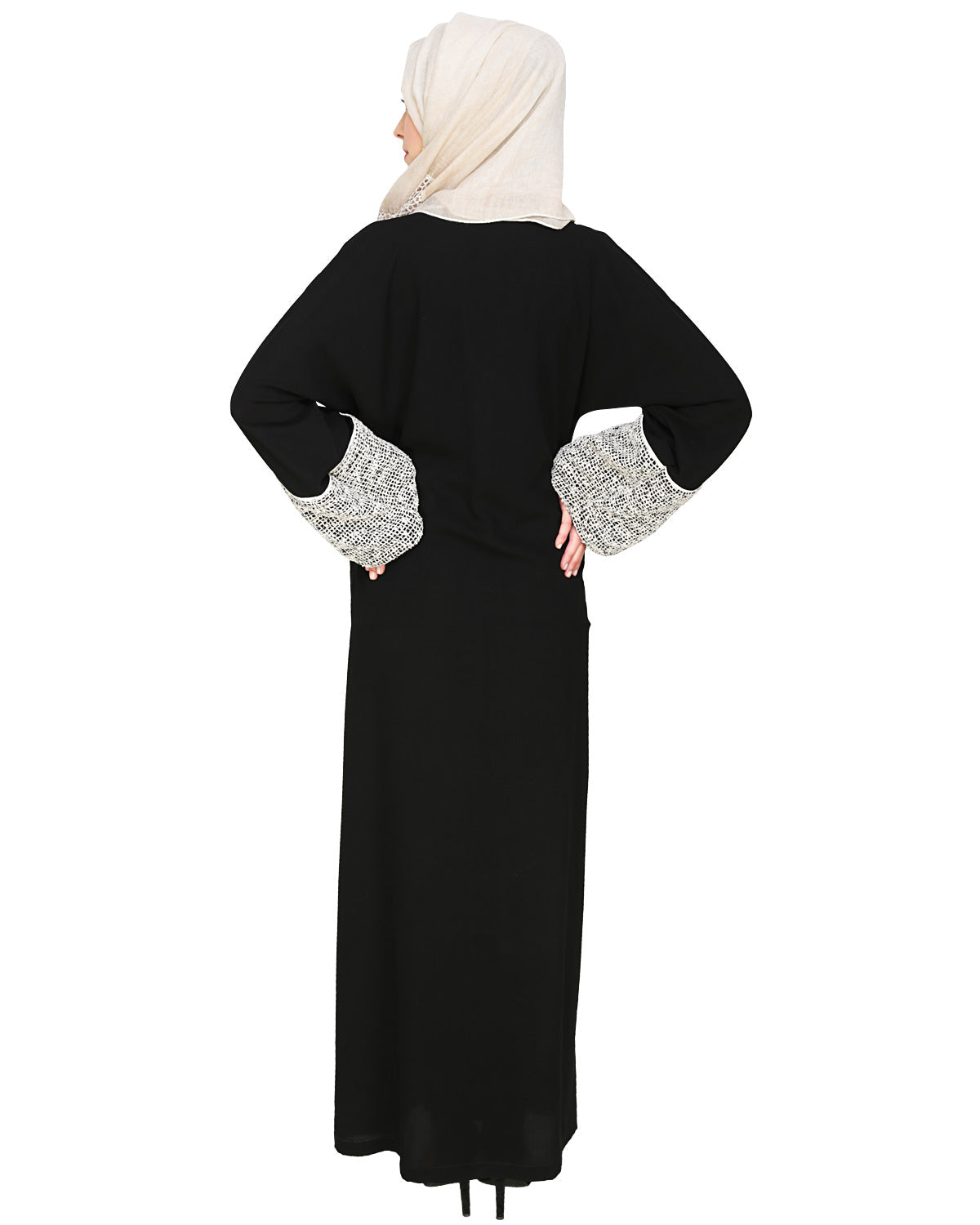 Elegant Crochet Lace Dubai Style Abaya Black