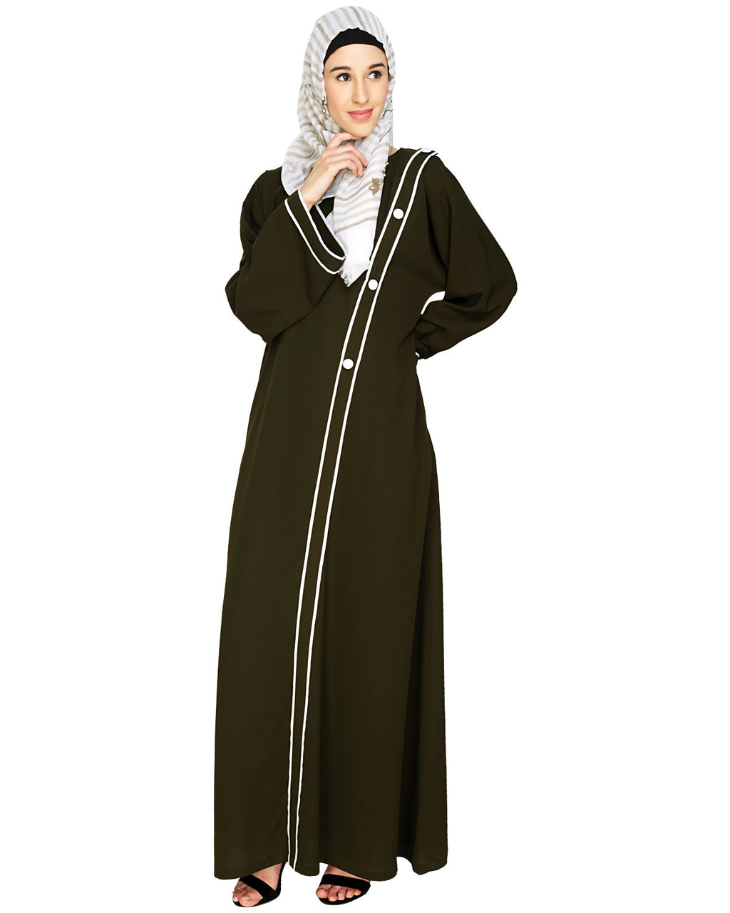 Intrigue Angrakha Dubai Style Abaya Olive