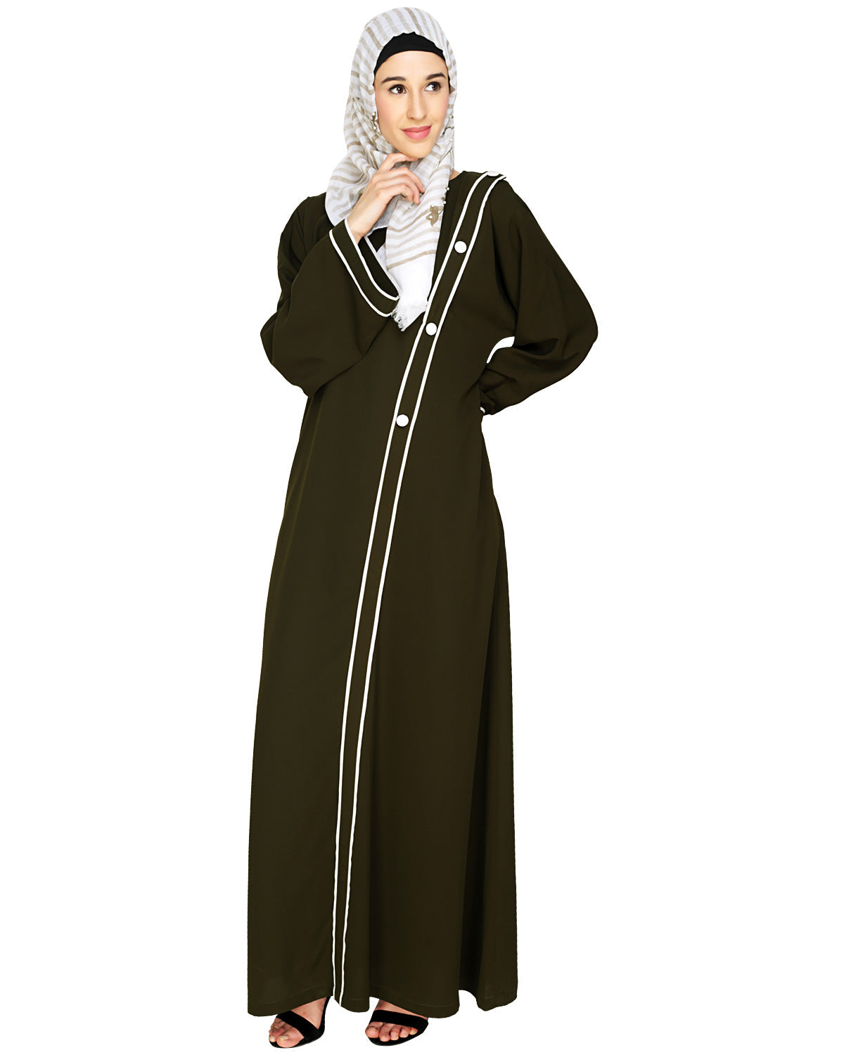 Intrigue Angrakha Dubai Style Abaya Olive