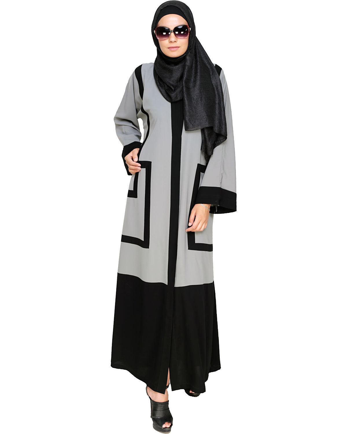 Quirky Dubai Style Abaya with detailing Grey