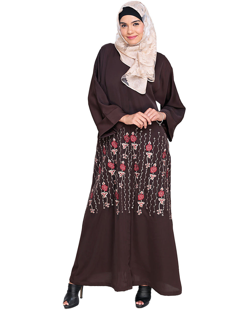 Orchid Dubai Style Abaya Dark Brown