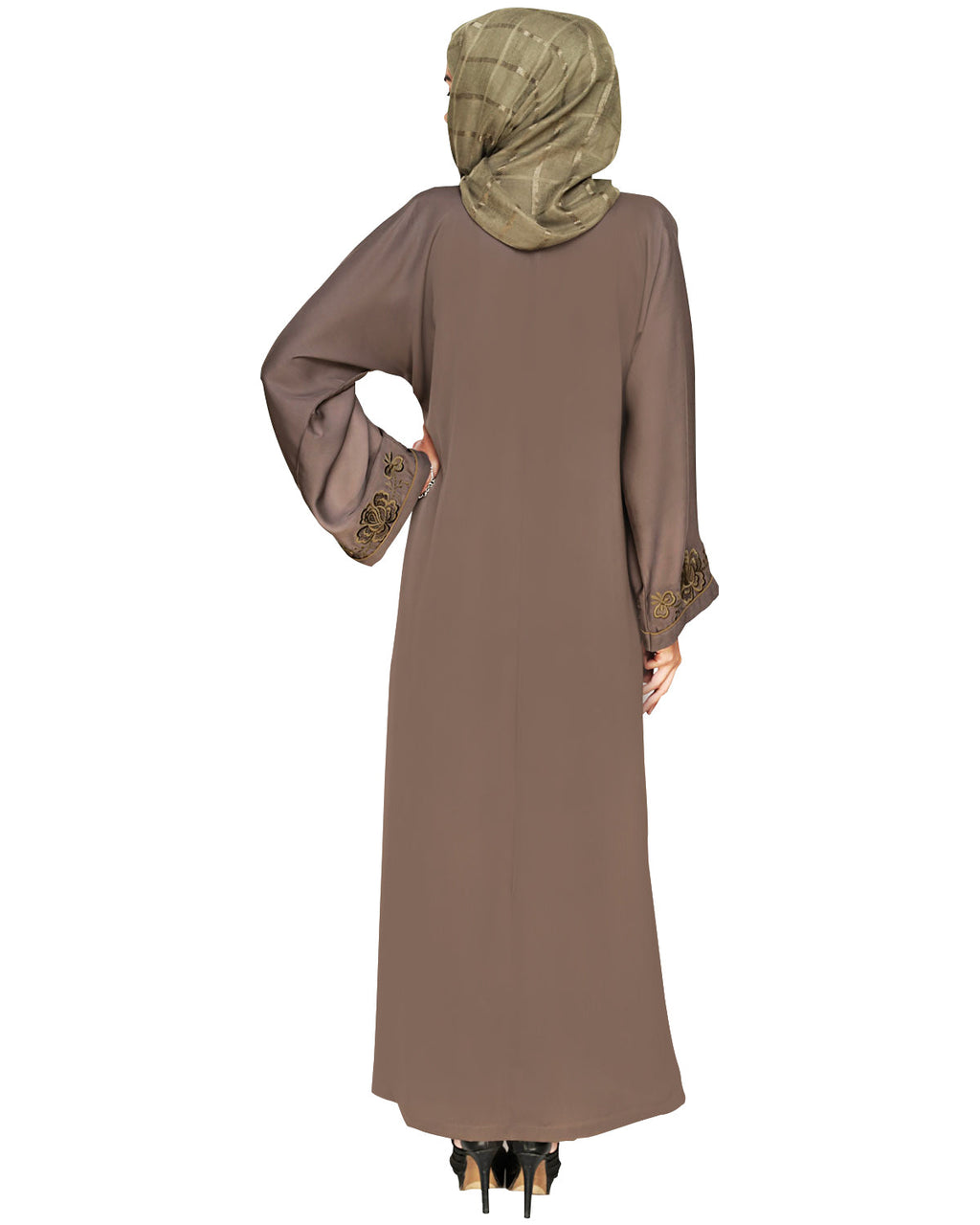 Botanical Embroidered Dubai Style Abaya Grey