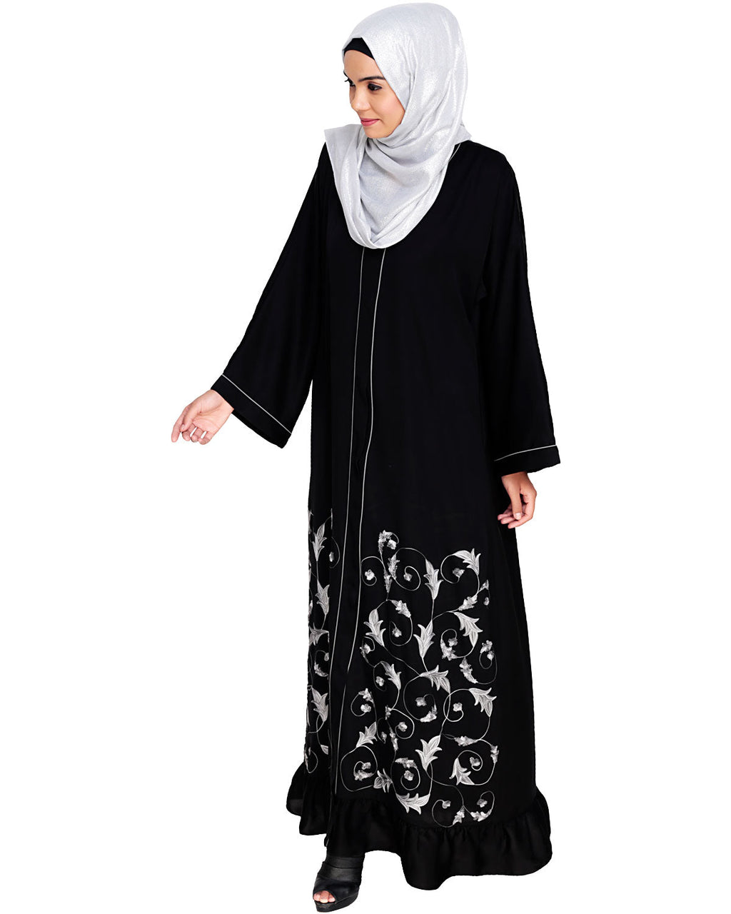 Magnificent Gathers Embroidered Dubai Style Abaya Black