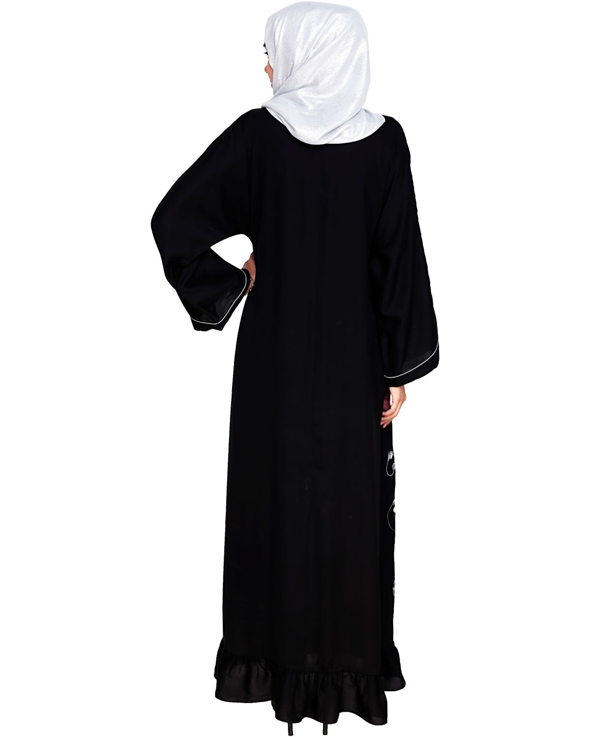 Magnificent Gathers Embroidered Dubai Style Abaya Black