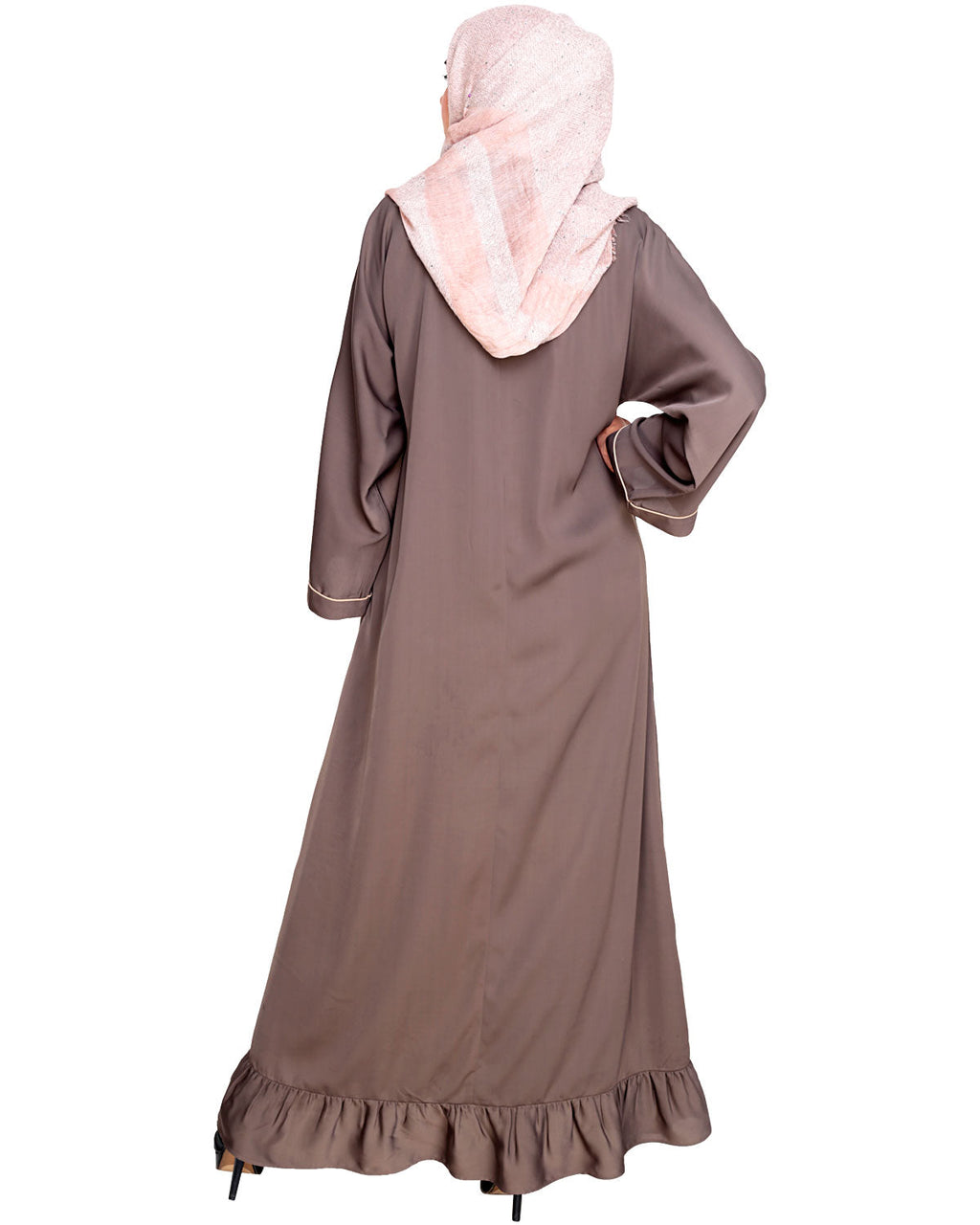 Magnificent Gathers Embroidered Dubai Style Abaya Grey