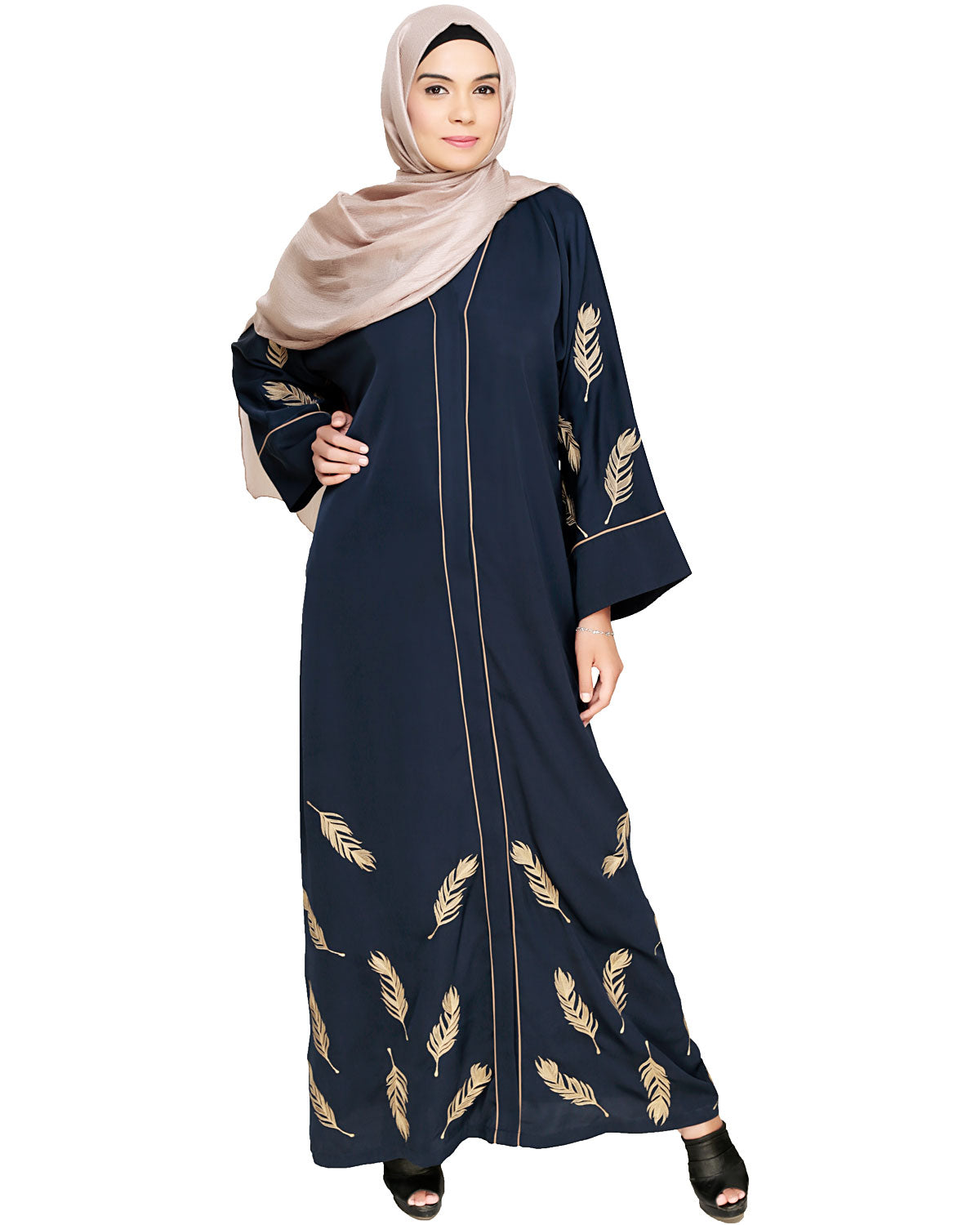 Feather Embroidered Dubai Style Blue Abaya Blue