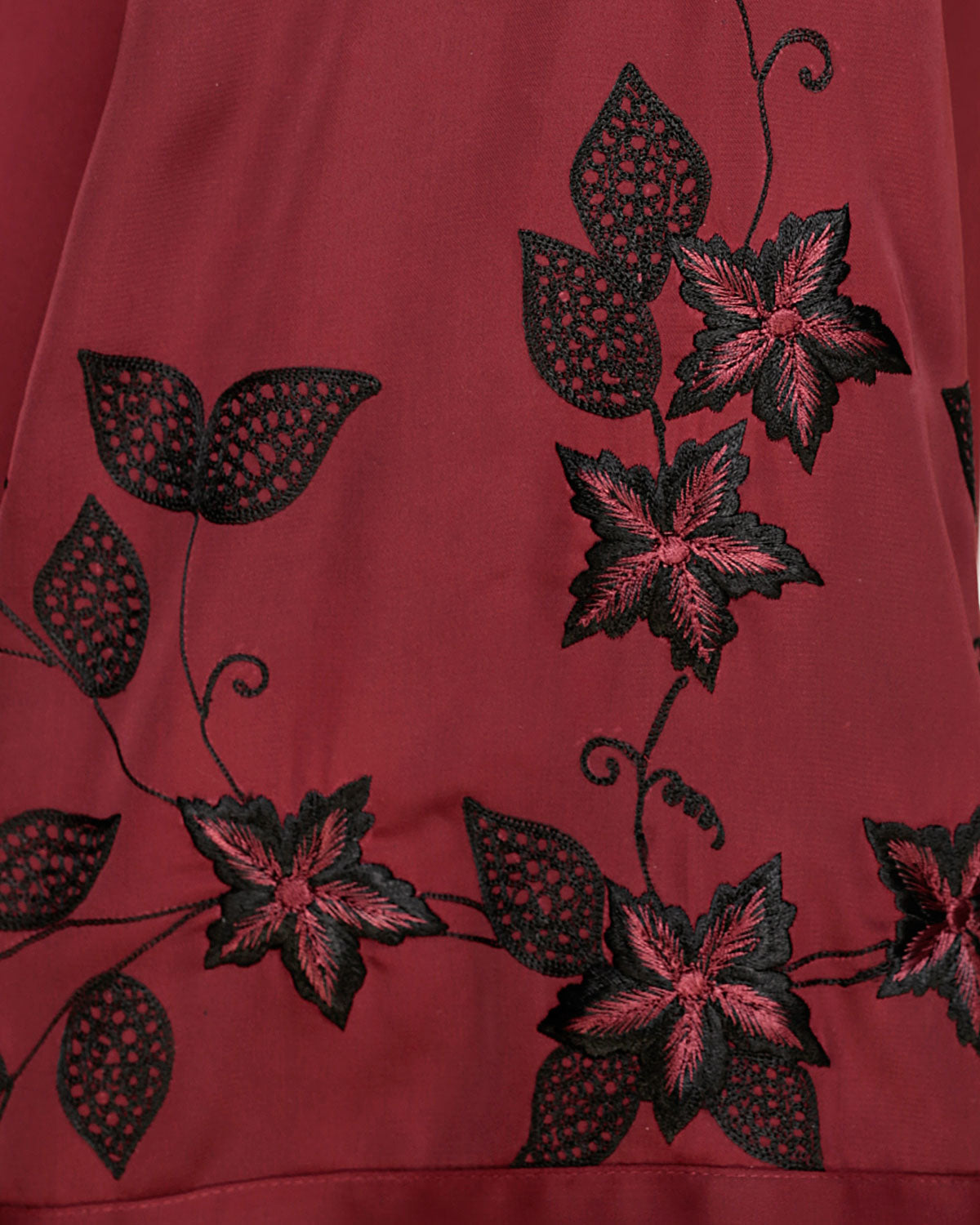 Alluring Floral Embroidery Dubai Style Abaya Wine
