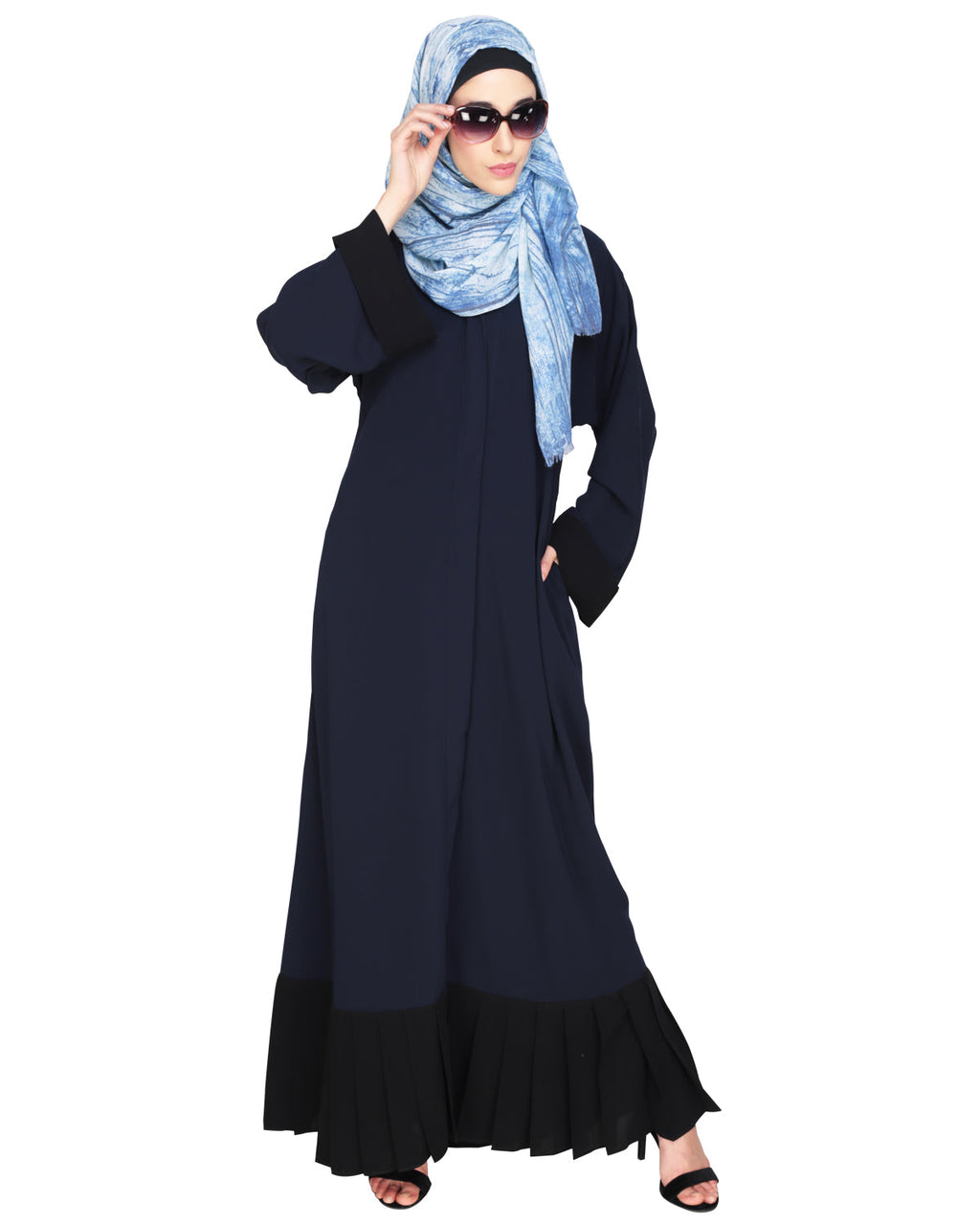 Pleated Bliss Dubai Style Abaya Navy Black