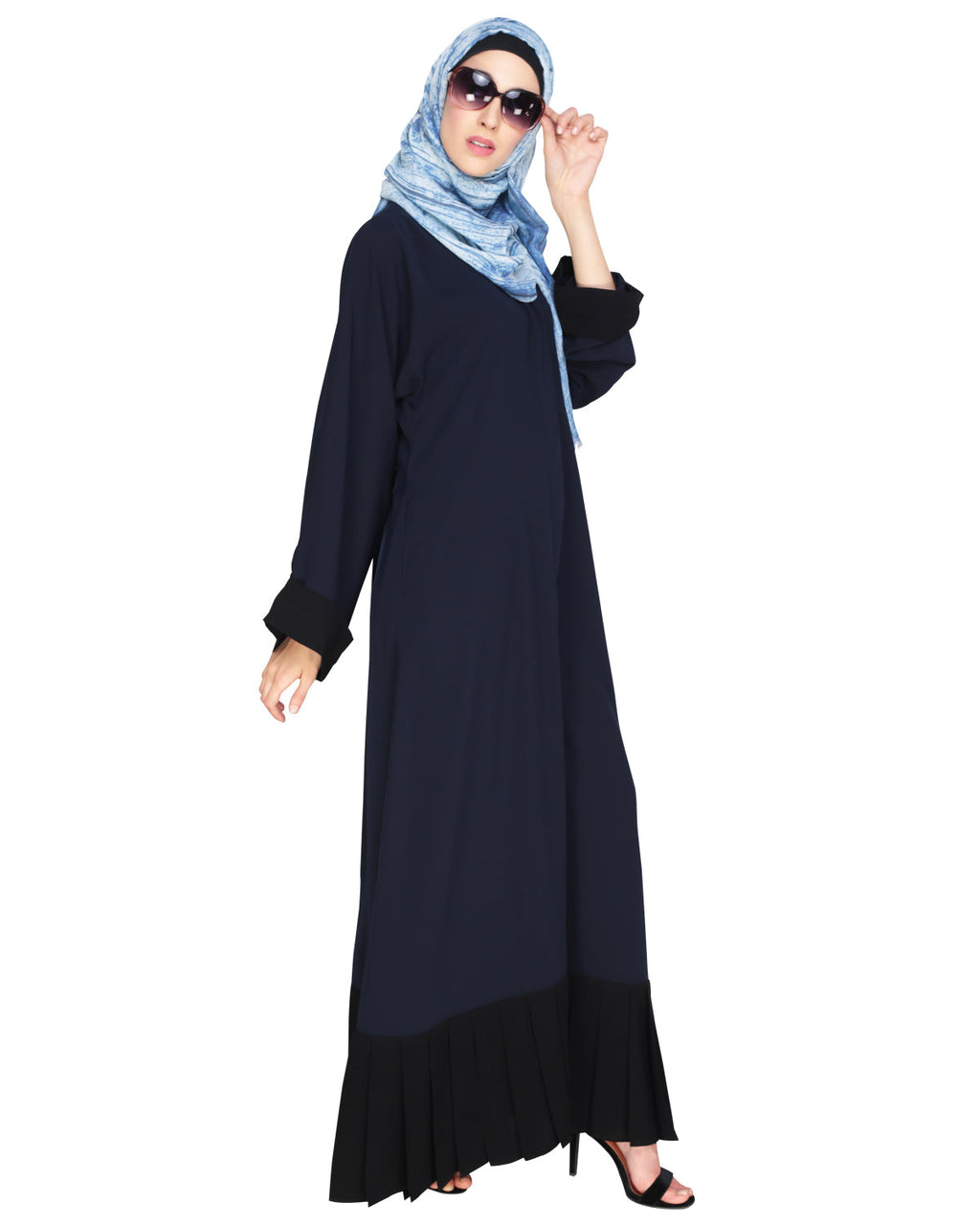 Pleated Bliss Dubai Style Abaya Navy Black