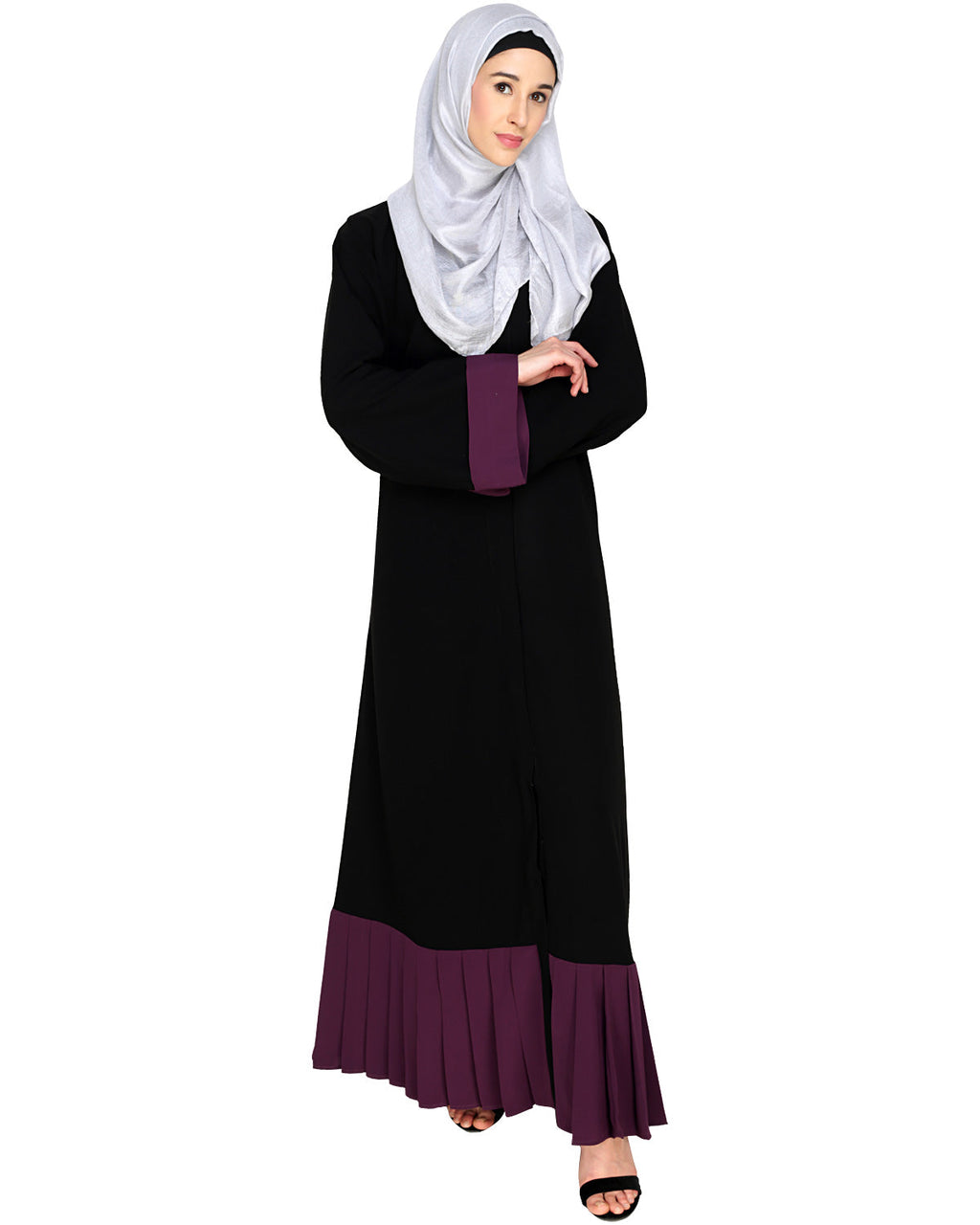 Pleated Bliss Dubai Style Abaya Purple & Black