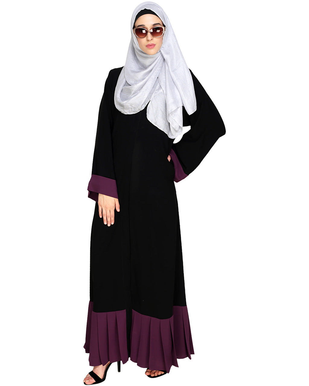 Pleated Bliss Dubai Style Abaya Purple & Black
