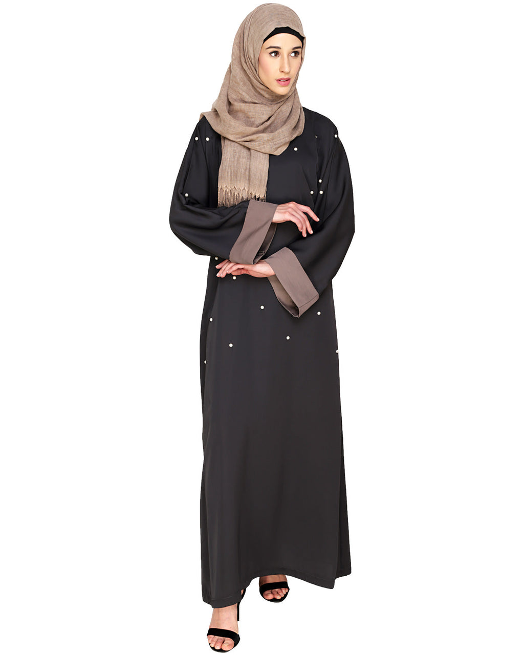 Pearl Delight Dubai Style Abaya Dark Grey