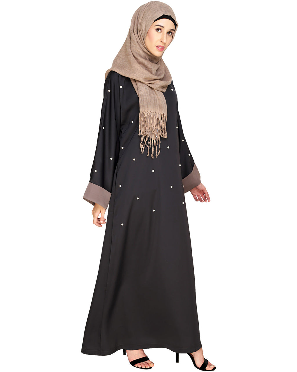 Pearl Delight Dubai Style Abaya Dark Grey