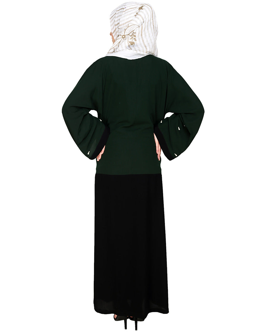 Pearl Delight Dubai Style Abaya Black & Green
