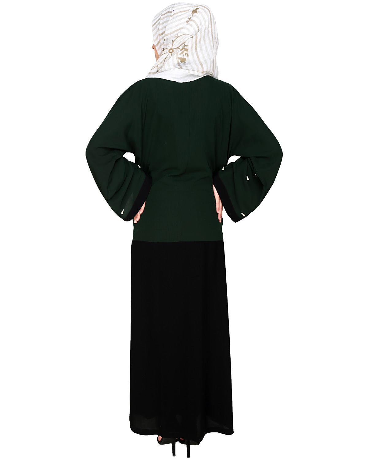 Pearl Delight Dubai Style Abaya Black & Green