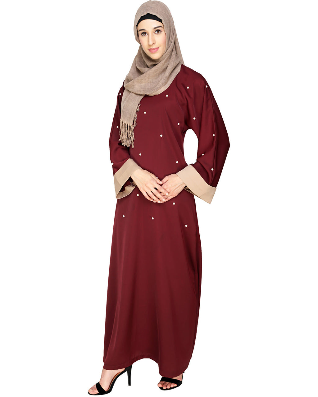 Pearl Delight Dubai Style Abaya Wine