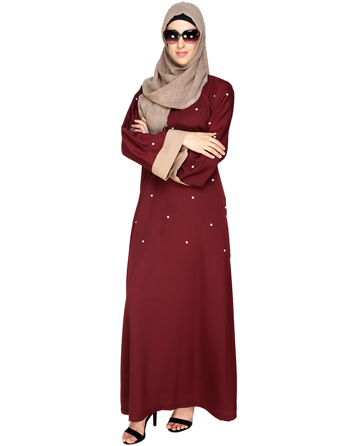 Pearl Delight Dubai Style Abaya Wine