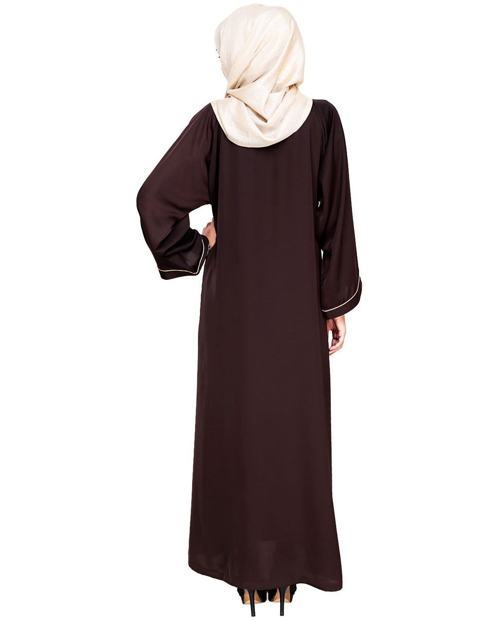 Hanging Tulip Embroidered Dubai Style Abaya Brown