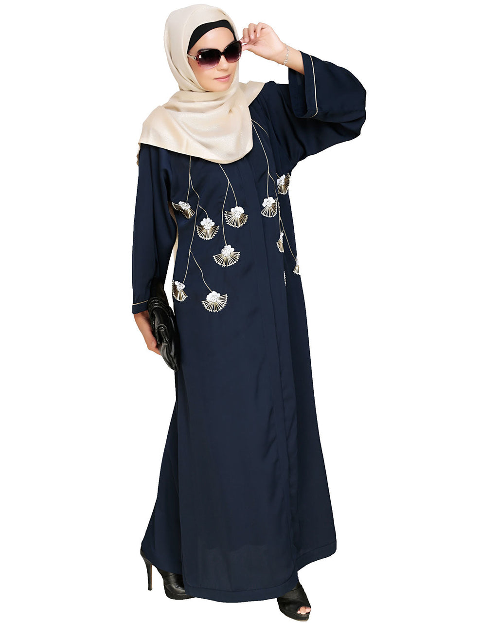 Hanging Tulip Embroidered Dubai Style Abaya Oak Brown