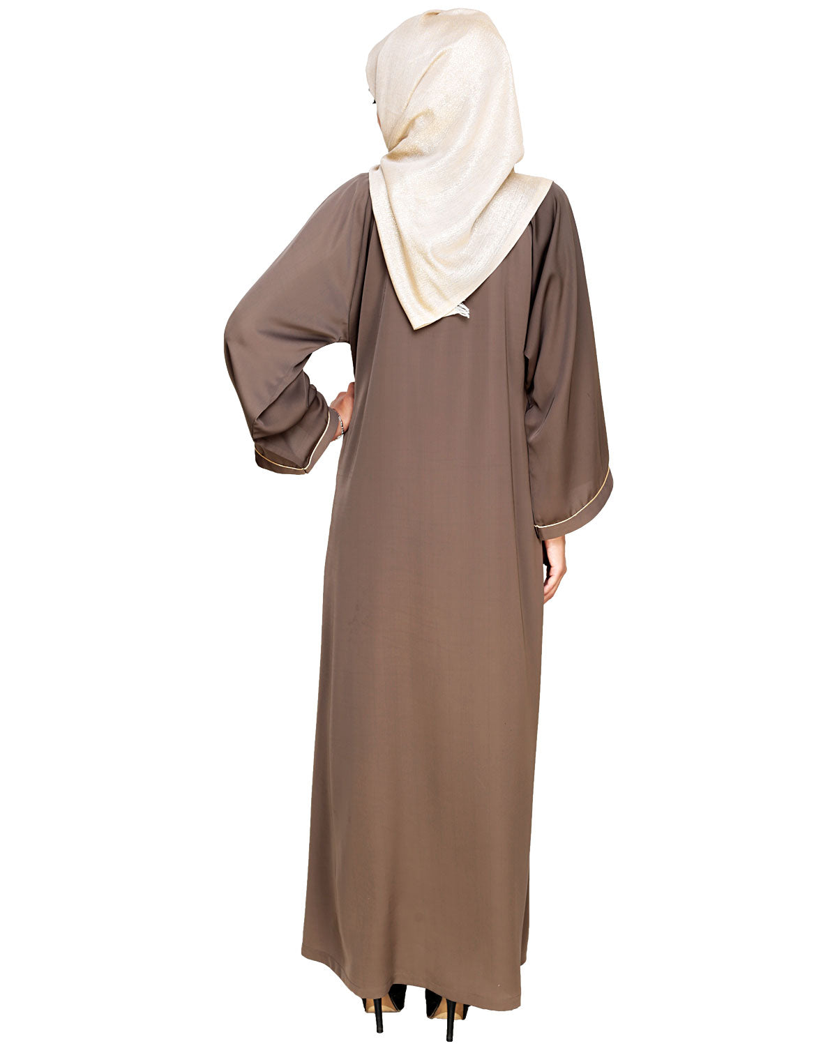 Hanging Tulip Embroidered Dubai Style Abaya Oak Brown