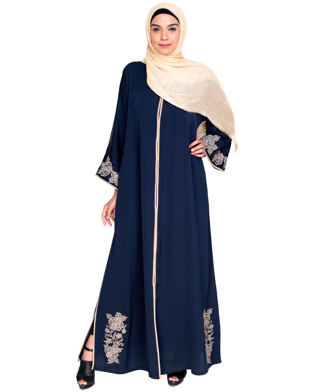 Bewitching Floral Dubai Style Embroidered Abaya Blue