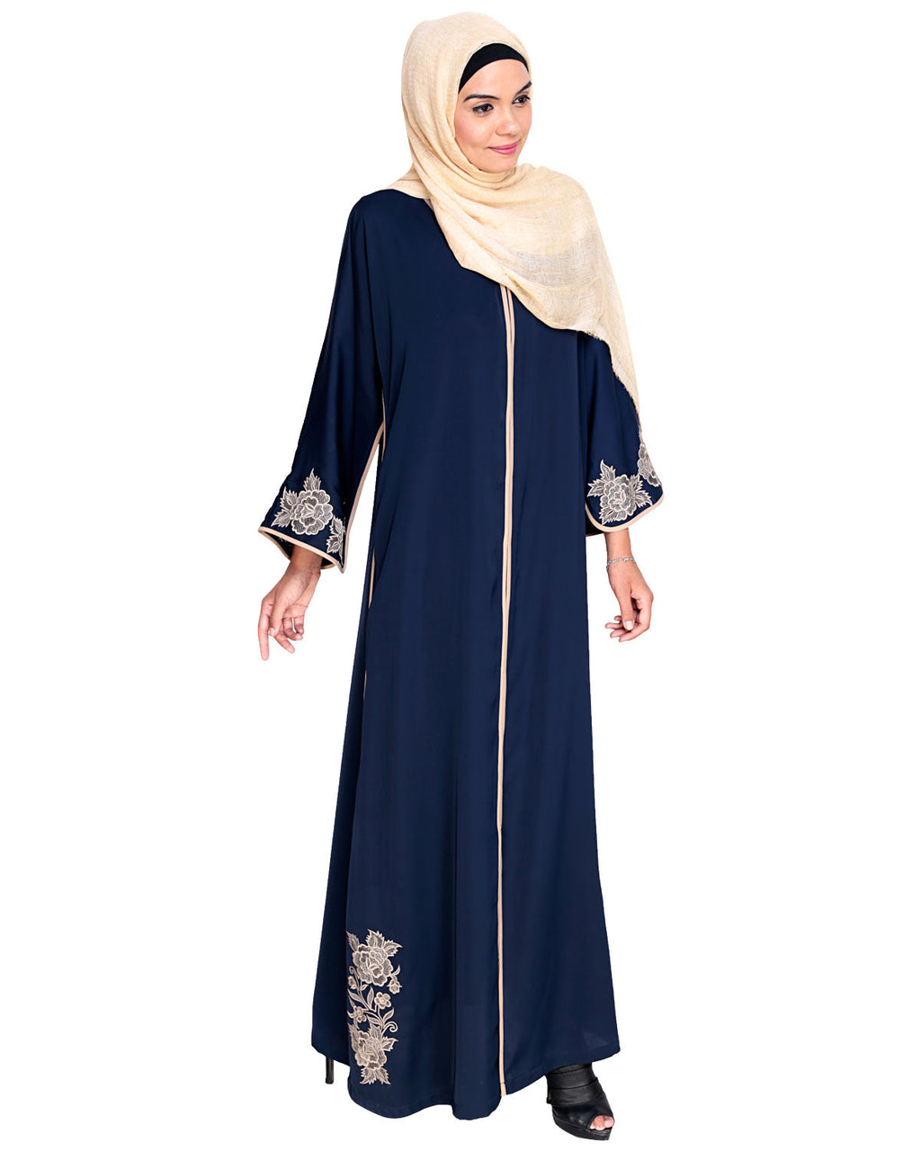 Bewitching Floral Dubai Style Embroidered Abaya Blue